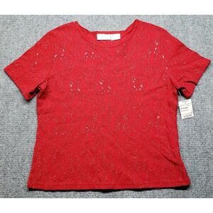 Worthington Blouse Womens XL Red Round Neck Short Sleeve Solid Pullover New